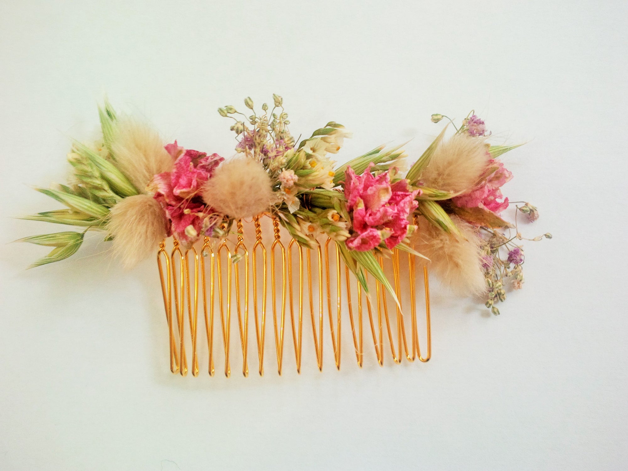 Les Immortelles- Peigne en fleurs séchées, accessoire de mariage. Création artisanale.